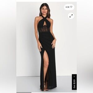 Lulu's - Never Ending Glamour Black Mesh Halter Maxi Dress- like new - worn 1x